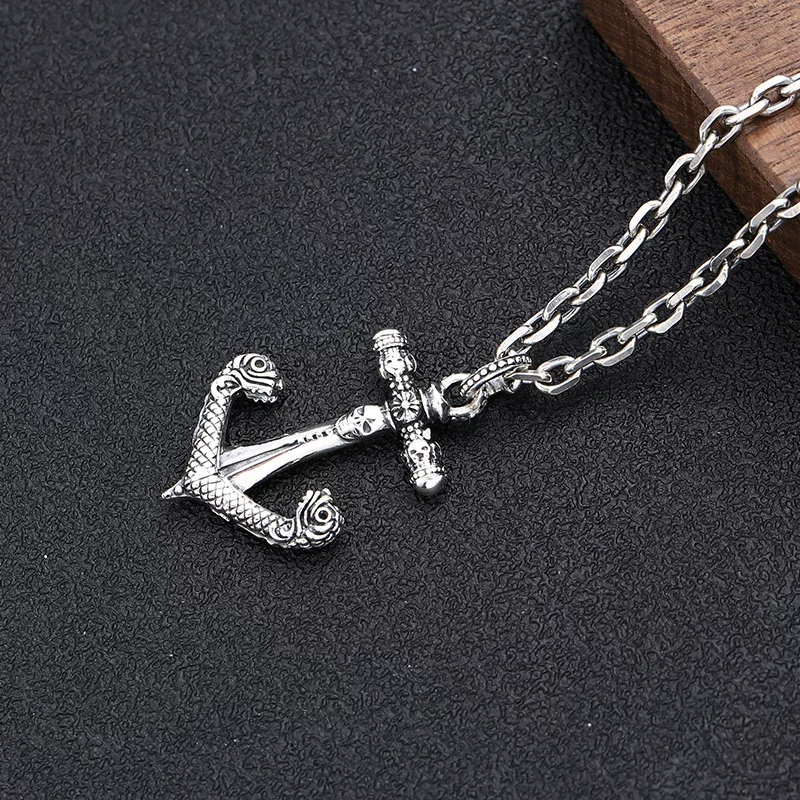 Retro accessory, trend fashionable necklace, pendant for men and women, silver 925 sample, Korean style