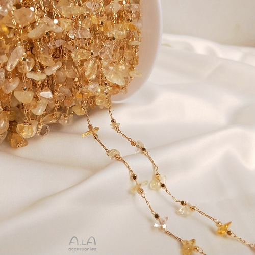 Natural strawberry crystal citrine color-preserving chain 14K gold-plated real gold handmade loose chain diy bracelet necklace material