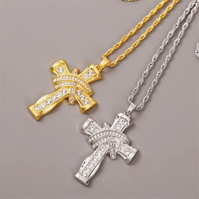 exaggerated hip hop cross necklace creative hip-hop rhinestone pendant jewelry wholesale nihaojewelr