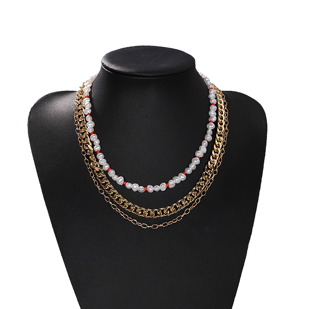 Fashion Multilayer Pearl Metal Chain Fashion All-match Punk Thickness Necklace Wholesale Nihaojewelry display picture 2