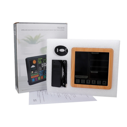 Wireless weather clock multi-function color screen touch key creative clock weather forecast clock indoor and outdoor temperature and humidity meter