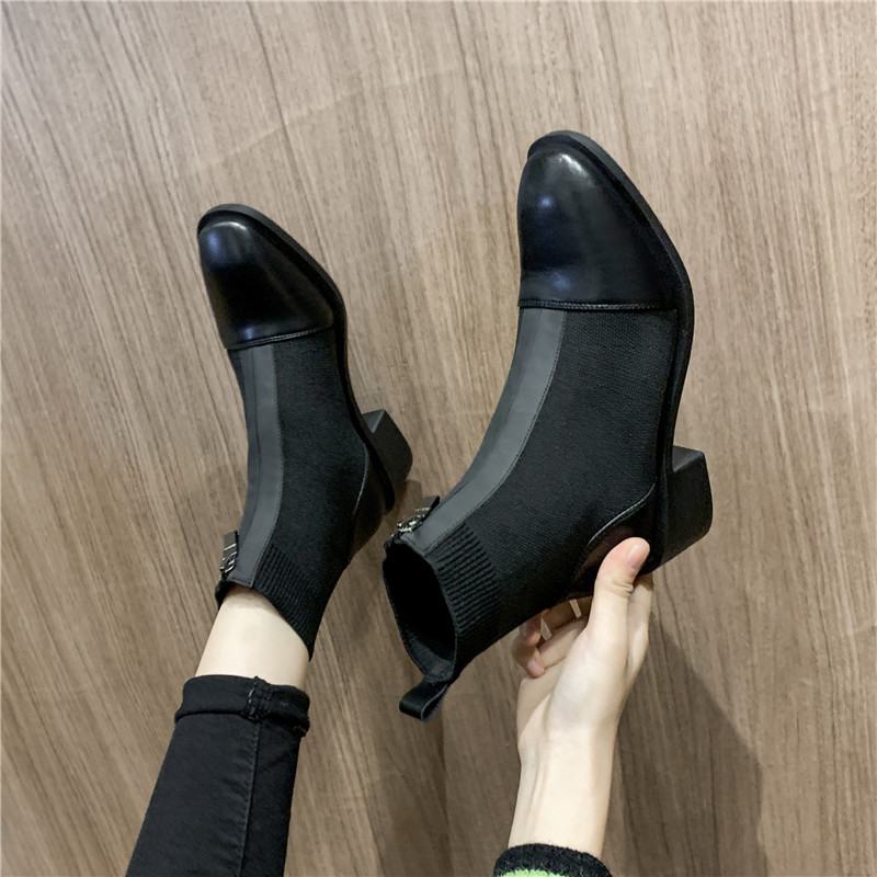 Botas Martin para mujer, estilo británico, nuevo modelo de otoño 2022, botas de media pantorrilla con tejido de punto, botas cortas con cremallera frontal, modernas y antideslizantes.