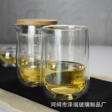 厂家直供加厚玻璃公道杯高硼硅耐高温双层公杯茶海茶道分茶器