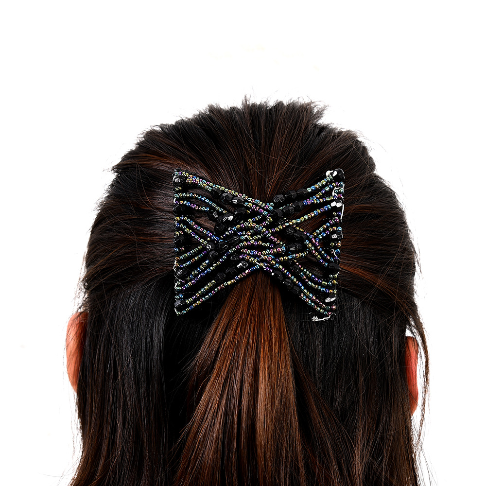 European and American cross-border best-selling handmade bead double-row elastic hair comb magic versatile hair comb hair clips for women
