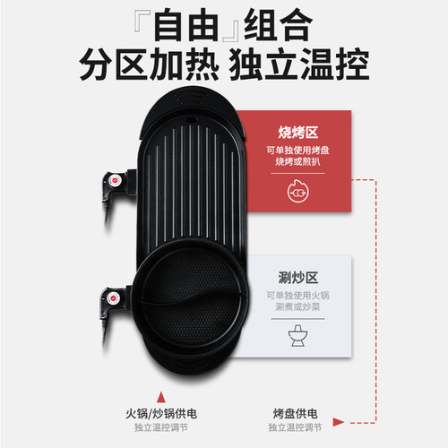 Induction Hob with Integrated Grill, Low Smoke and Oil Electric Grill, Household Electric Plate, Multifunctional BBQ and Hot Pot Machine
