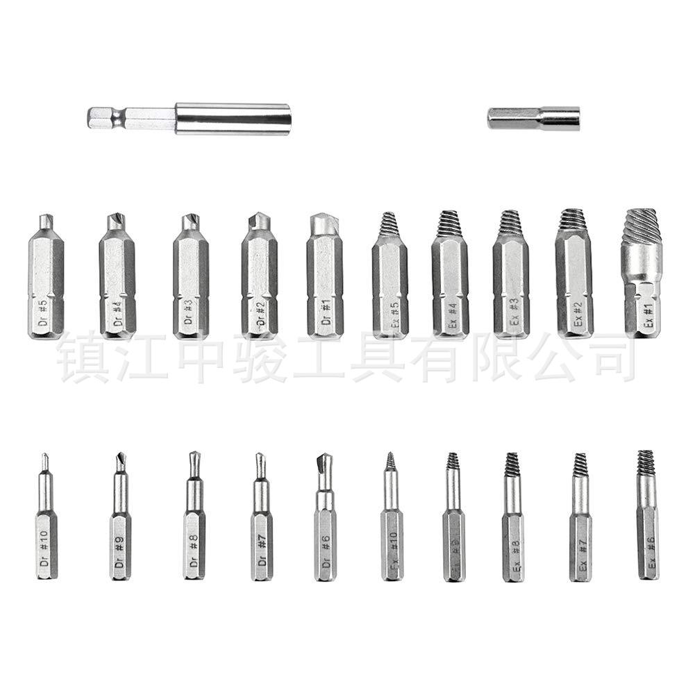 22 unids tornillo de cabeza rota extractor inversa hilo de alambre de acero de alta velocidad herramienta traje roto tornillo extractor nuevo