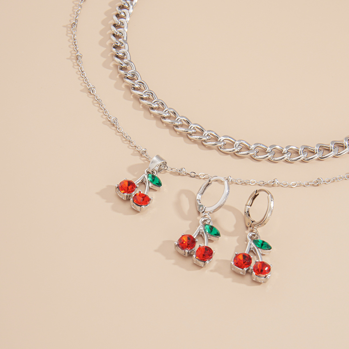 multi-layer tassel cherry earrings necklace set