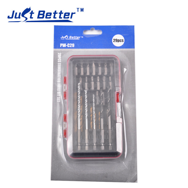 批头钻头组套29件套电动螺丝刀批头钻头组合套装电钻六角柄麻花钻