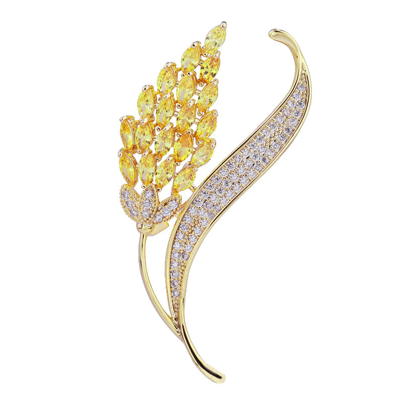 New Luxury Jewelry Gold Crystal Wheat Ear Inlaid Zircon Brooch Pins Women Fashion Dinner Dress Corsage Brooch Party Clothing Accessories Brooches
