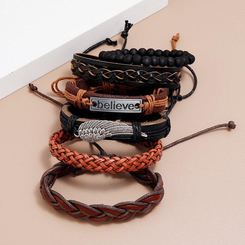 Fashion new multi-layer woven retro cowhide simple  believe leather bracelet