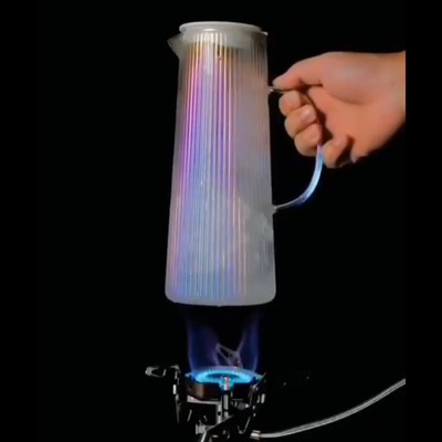 凉水壶日式透明玻璃冷水扎壶竖条纹带把手晾开水泡茶壶无铅耐高温