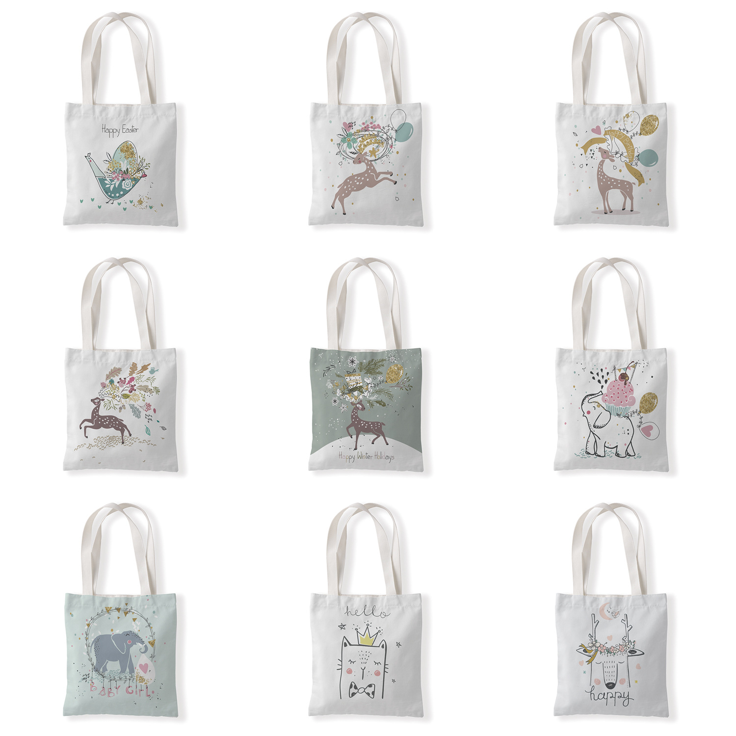 可爱动物帆布袋百搭包休闲单肩袋学生零钱袋环保购物袋手拎包