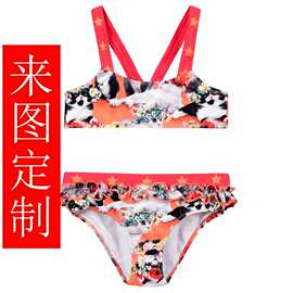 2021儿童女童女宝宝英伦风M家猫咪碎花印花游泳池供货泳衣工厂