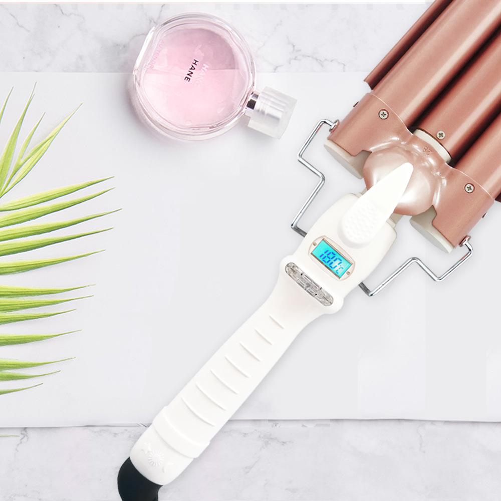 跨境货源W335S液晶显示蛋卷棒水波纹卷发器三管棒卷发棒厂家专供