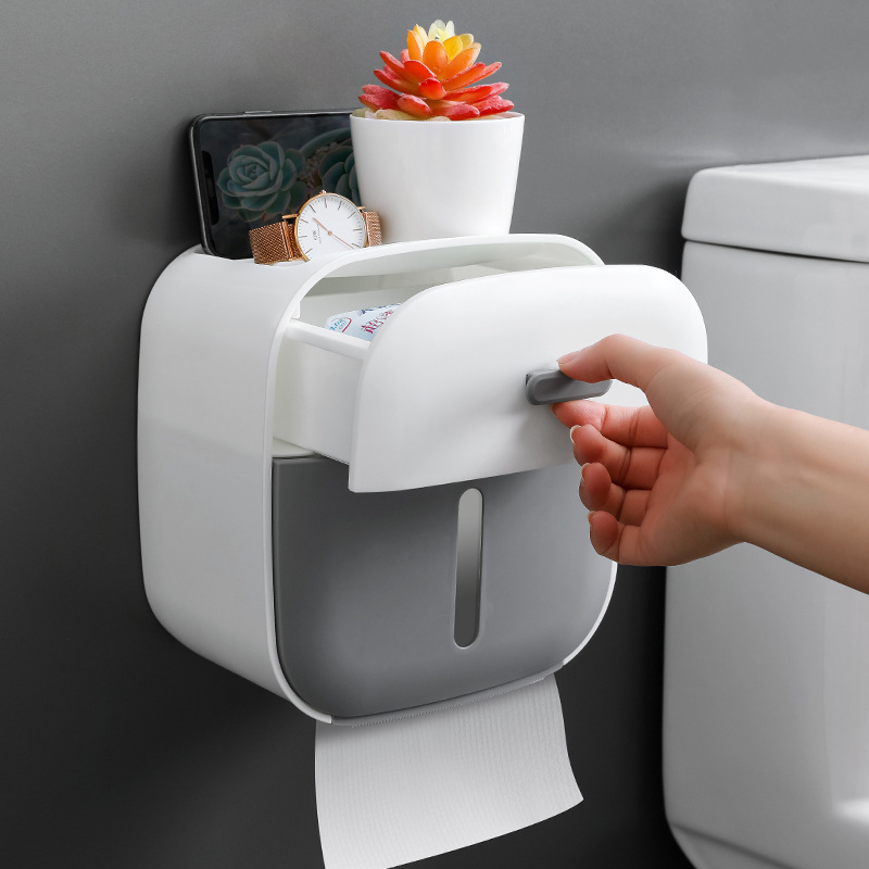 双层纸巾盒家用卫生间抽纸盒免打孔创意防水抽纸卷纸筒置物收纳架
