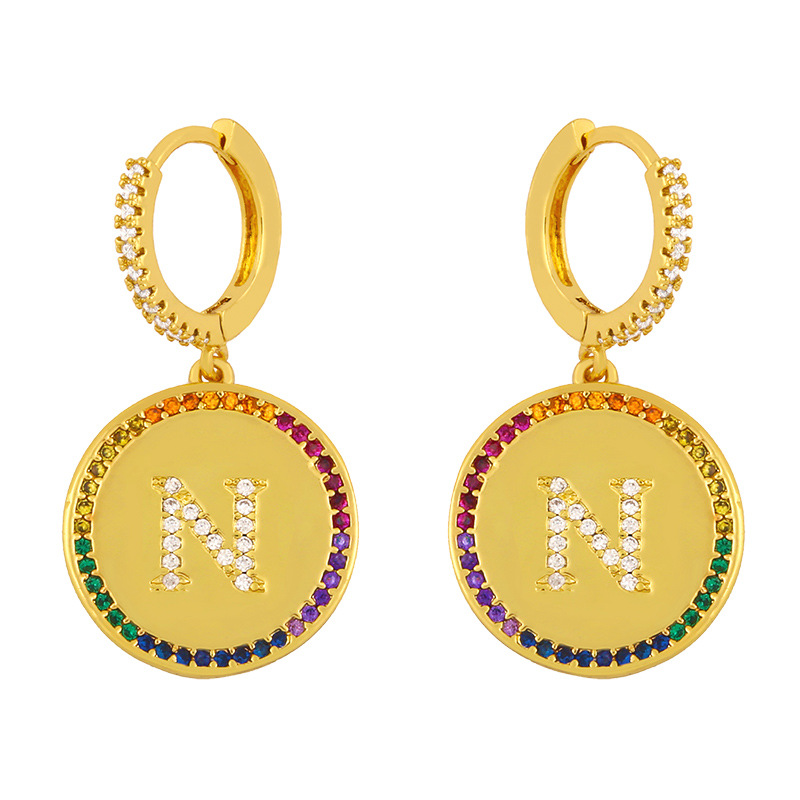 Fashion 26 English Alphabet  Inlaid Color Zircon Earrings display picture 3