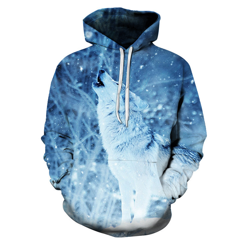 Source manufacturers new snow wolf 3D sweater couple tide brand loose top digital printed hoodie