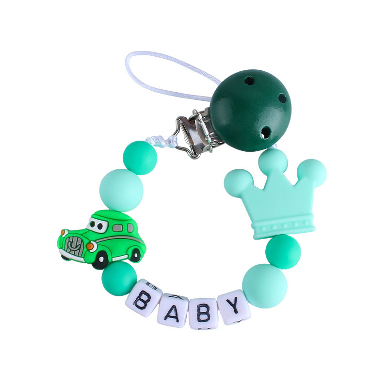 Letra de plástico Hemu chupete clip bebé calmante silicona coche chupete cadena corona mordedor