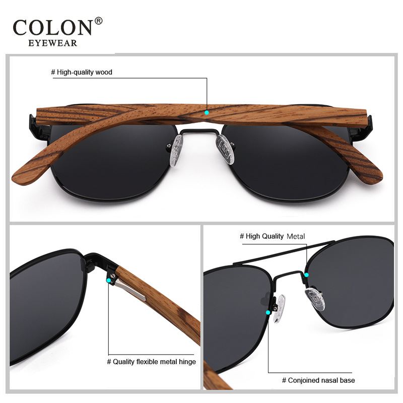 2020时尚方形木质太阳镜飞行员宝丽来偏光墨镜环保眼镜