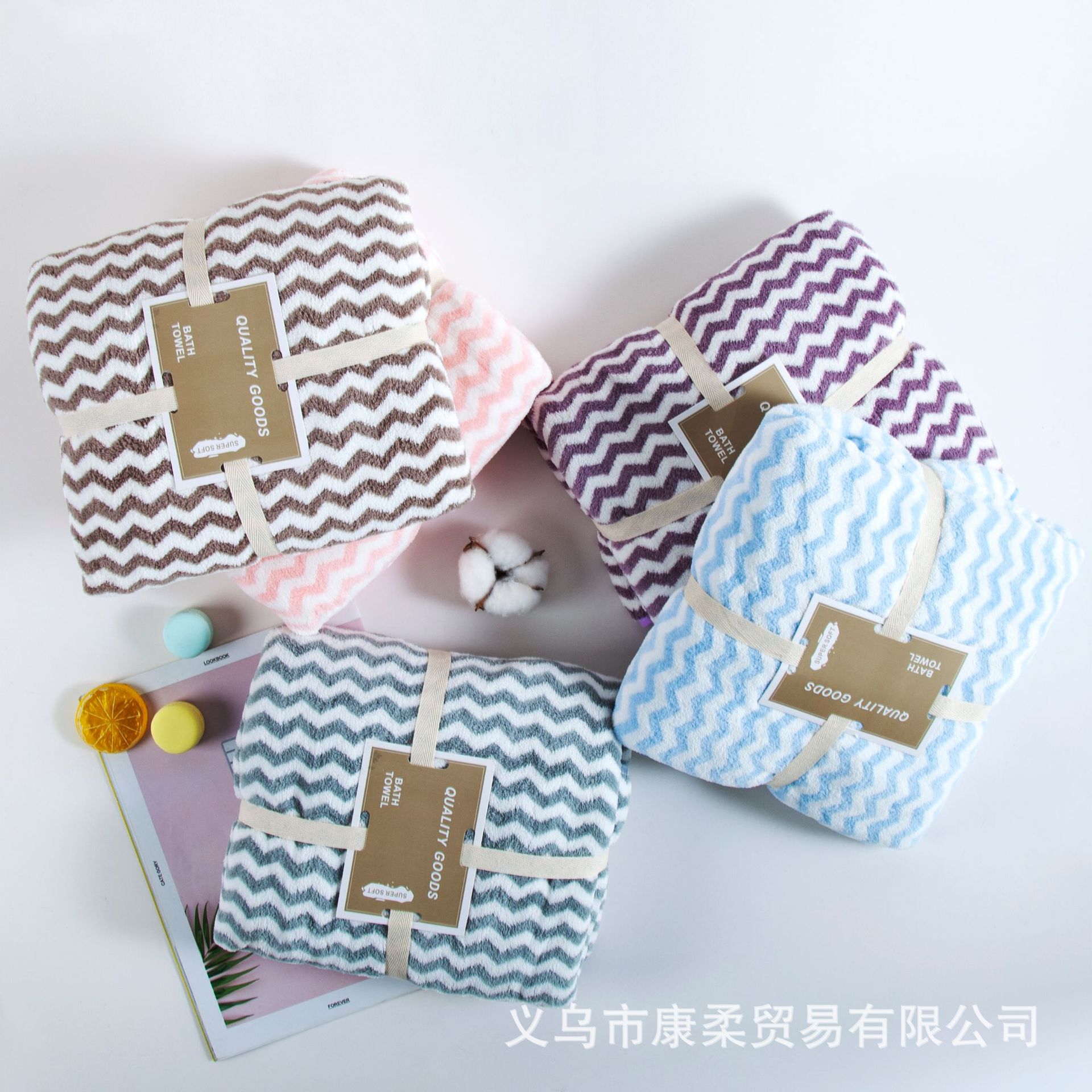 珊瑚绒水纹浴巾