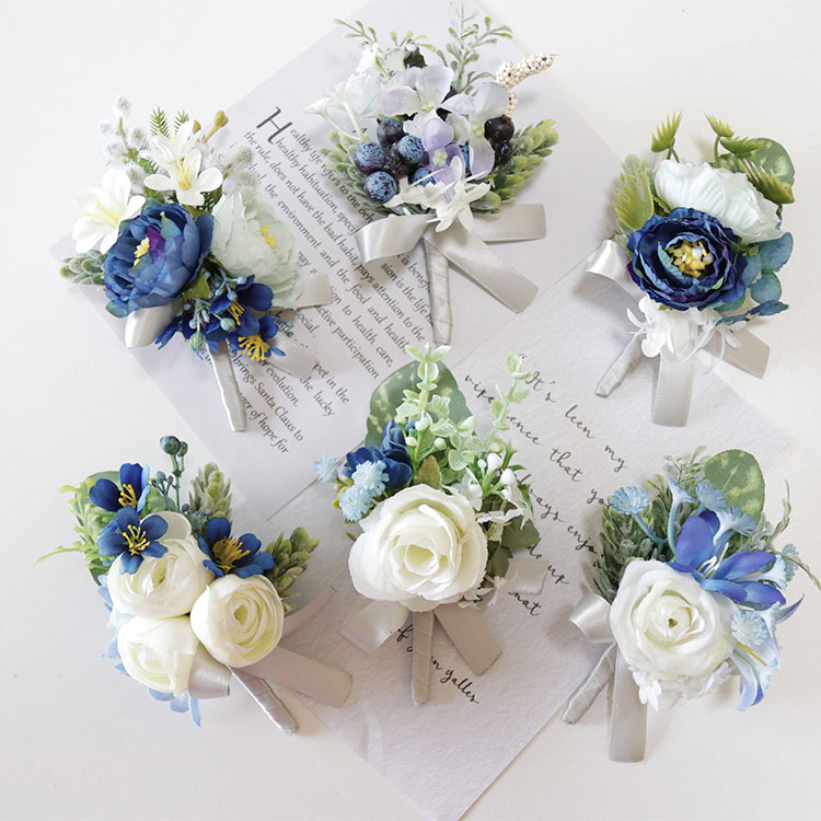 艺雅阁 257西式森系嘉宾宴会派对胸花手腕花婚礼用品清新白蓝色系