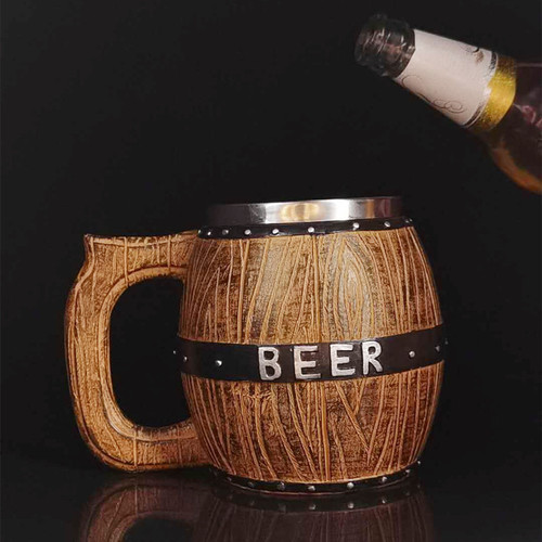 German stainless steel wooden barrel beer mug creative large capacity beer barrel personalized bar supplies