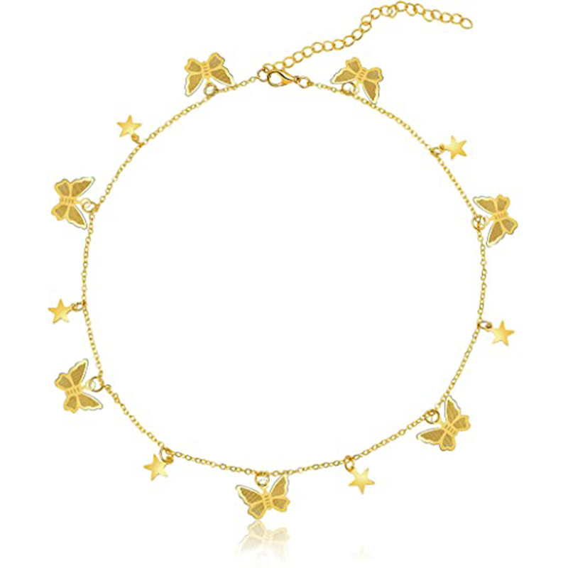 厂家直销 欧美时尚蝴蝶星星纯铜项链金属吊坠项饰项圈