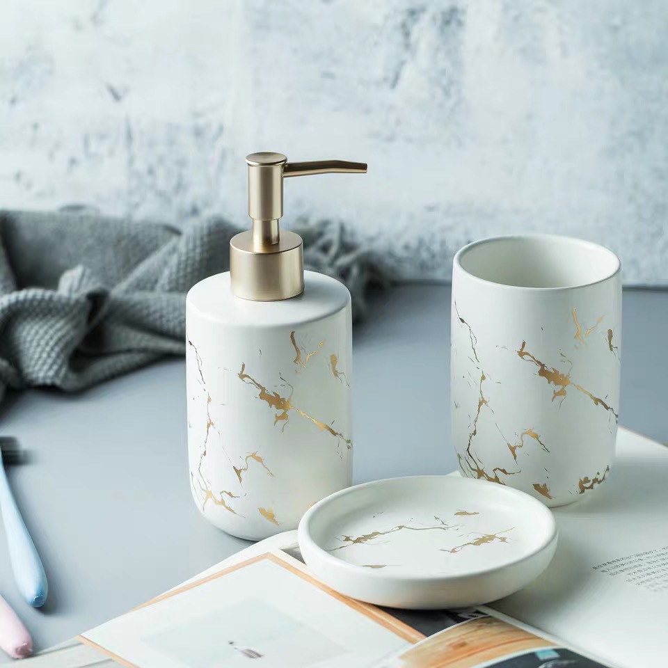 Venta al por mayor traje de baño de lavado de cerámica nórdico Luz de lujo marbling decoración de baño suministros traje de baño