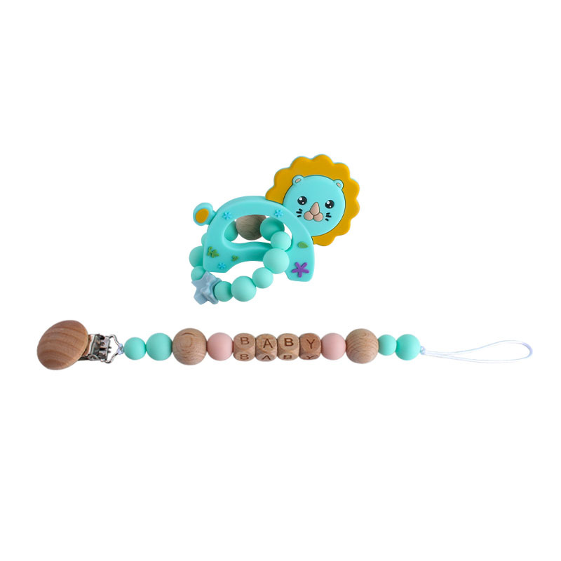 Personalizable bebé haya chupete clip chupete cadena pequeño León de silicona juguete mordedor chupete cadena traje