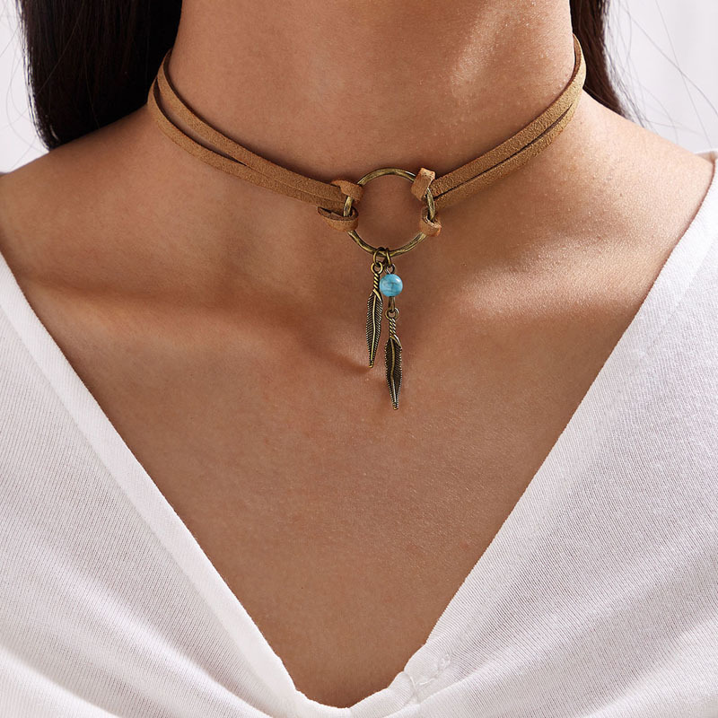 Collier Pendentif Perle Carrée En Alliage De Cinq Étoiles En Alliage De Plume Turquoise De Mode Pour Les Femmes display picture 5