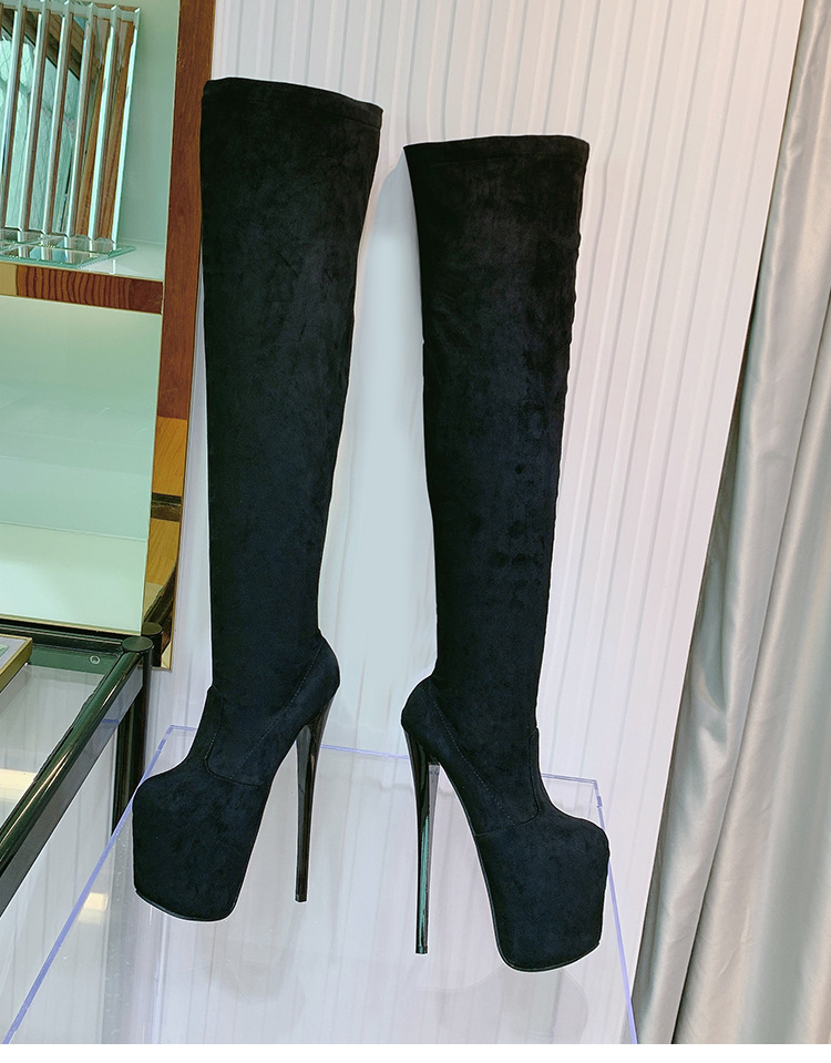 Boot nữ da lộn cổ cao quá đầu gối gót nhọn 20 cm — Màu đen chi tiết 8
