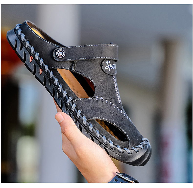 Cross-border large-sized genuine leather men's sandals, beach flip-flops, two-in-one men's casual cool leather shoes, top layer cowhide men's shoes, breathable undefined