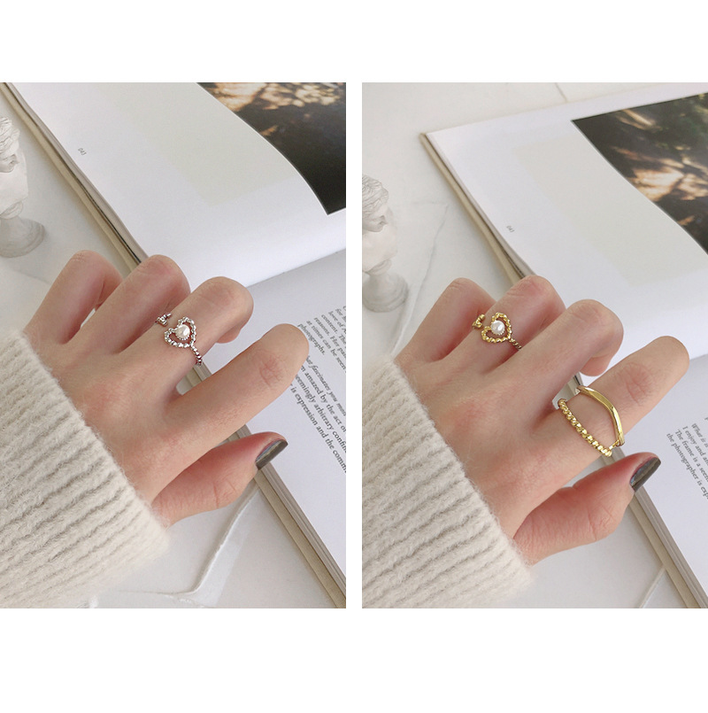 Simple Style Heart Shape Sterling Silver Plating Artificial Pearls Open Ring 1 Piece