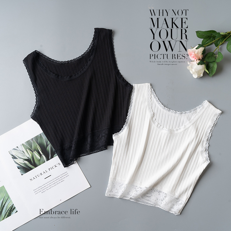 Exported to Japan Designer Cotton Blended Lace Thread All-match Cool Sling Sexy Short Vest for Women