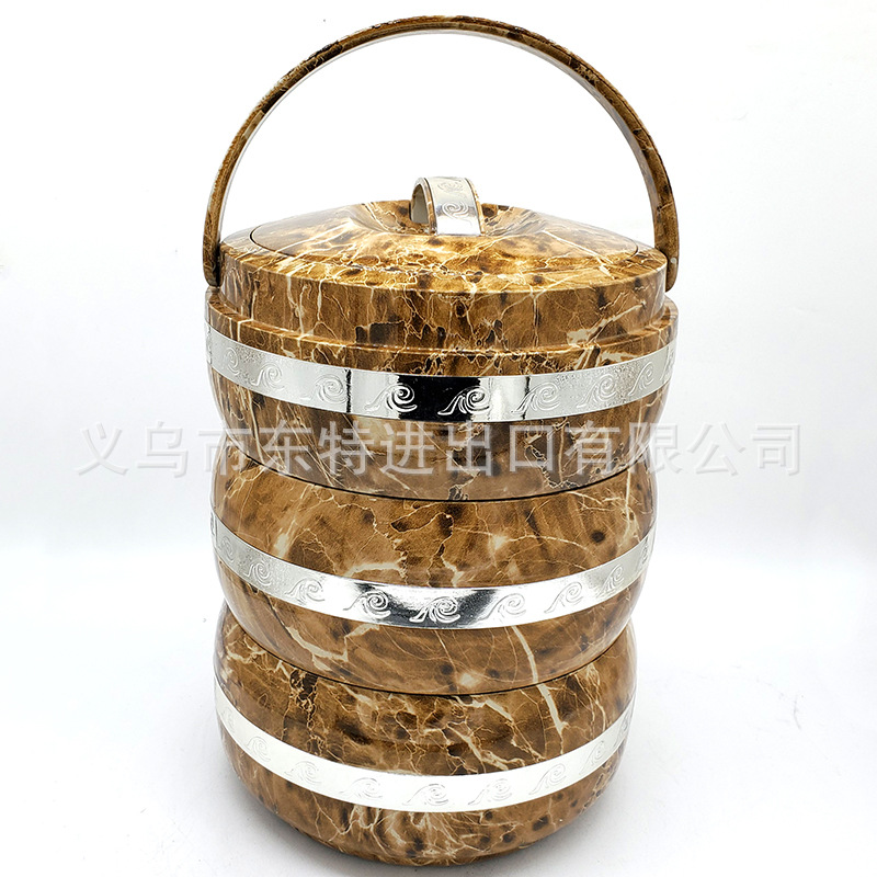 Stainless steel Japanese lunch box, multi-purpose round food compartment, family picnic, marble-patterned foreign trade picnic lunch box detail image 4