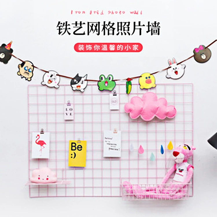 Ins Декоративная розовая Скандинавская железная сетка Фотостена Декоративная полка Спальня для девочек Креативная настенная подвеска