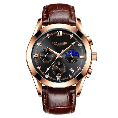 Langlish new waterproof luminous calendar men's watch male student Korean version fashion leather sports quartz watch