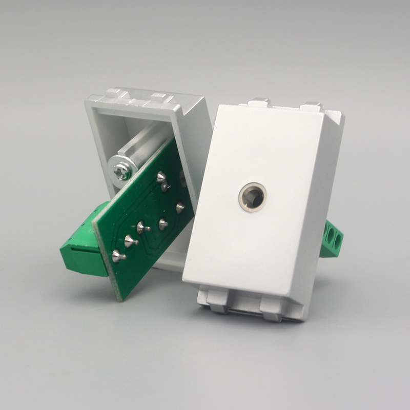 银色128型耳机插座模块免焊接拧线3.5mm单孔耳机音频插座面板模块