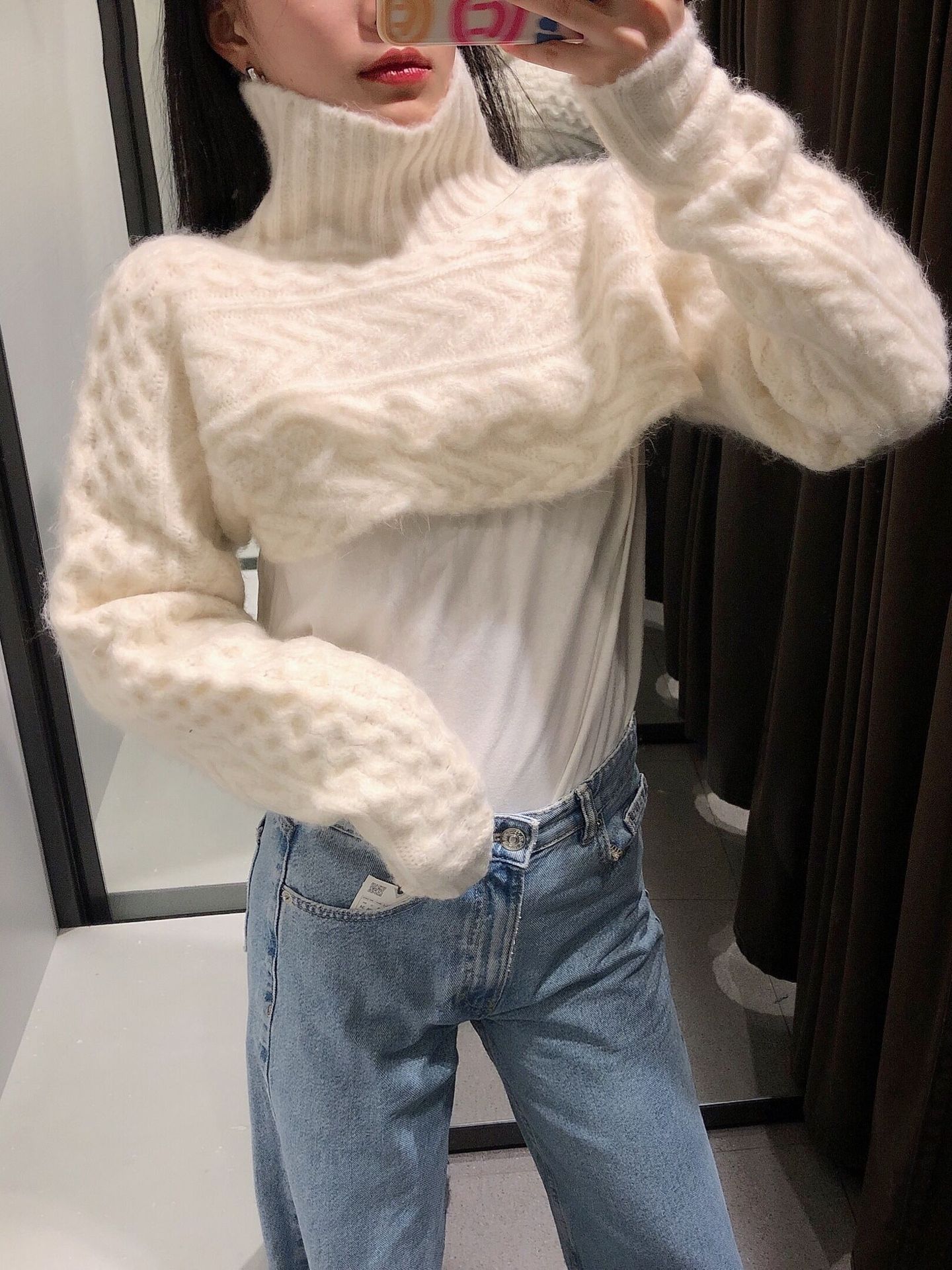 wholesale autumn eight-strand woven sleeve sweater women s high-neck short sweater NSAM5532