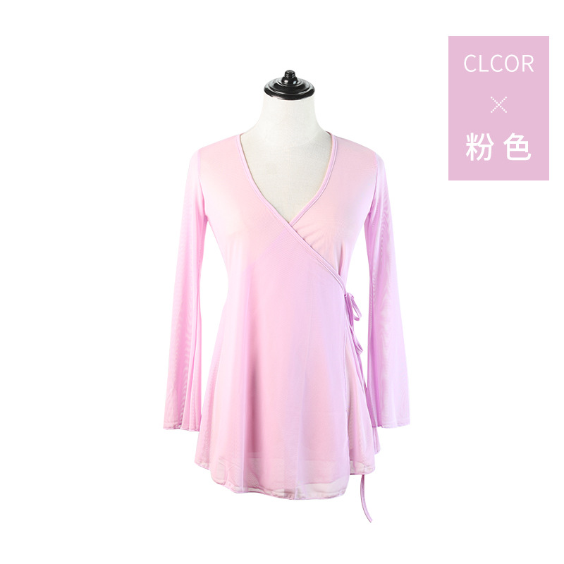 Ropa de baile para adultos de las mujeres ropa de gasa de danza clásica práctica étnica ropa de práctica de baile de malla de encanto de cuerpo superior larga