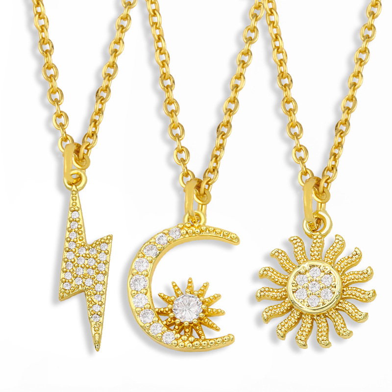 Simple Wild Sun Moon Diamond Necklace display picture 3