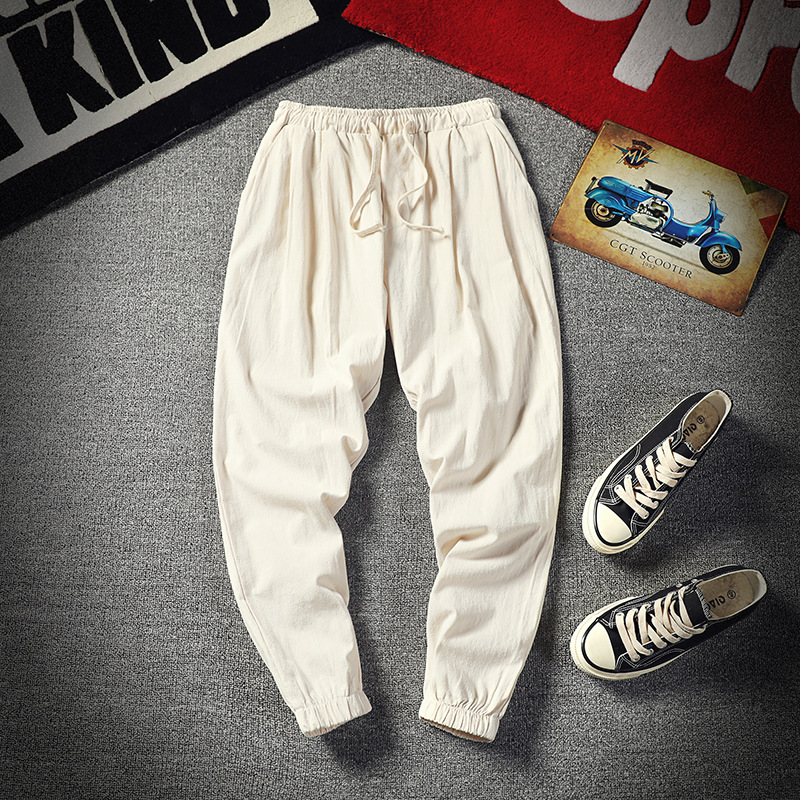 Pantalones cortos de los hombres recortados versátiles estilo coreano Pantalones deportivos de moda Pantalones de verano sueltos de los hombres pantalones atados al tobillo pantalones casuales pantalones de los hombres flacos