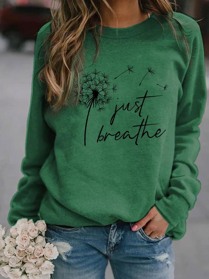 Round Neck Neckline Comfort Function Regular Fit Fit Type Letter, Dandelion Pattern Women's Hoodie Long Sleeve Hoodies & Sweatshirts Printing Casual Letter Dandelion