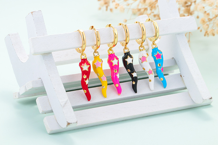 Earrings Classification Housewarming, Anniversary, Business, Wedding, Travel, Birthday, Festival Occasion Korean Dripping Oil Multicolor Small Pepper Copper Earrings