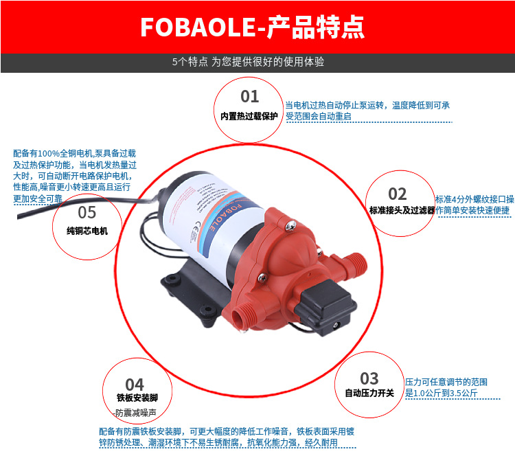 115V交流高压自吸隔膜房车游艇生活供水增压抽水泵10.6升流量230V详情13