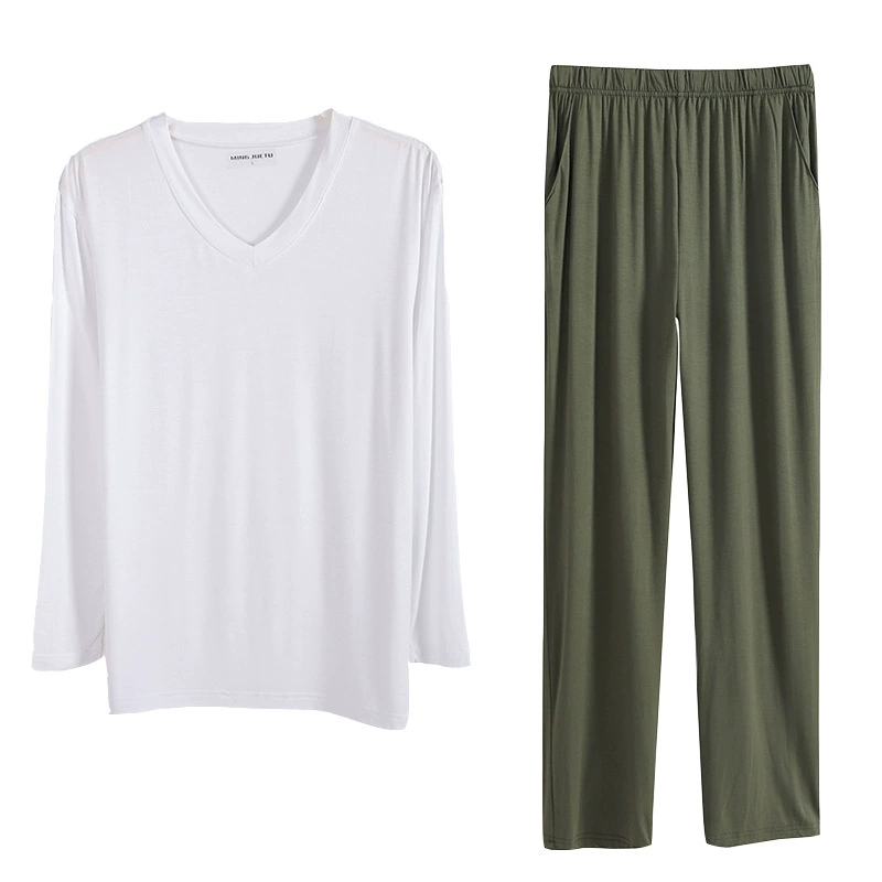 Men’s long‑sleeve pajama set, long trousers and top, plus sizes L–8XL, modal blend