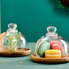 跨境批發迷你甜品碟日式甜品展示架蛋糕盤酒店實木加玻璃托盤