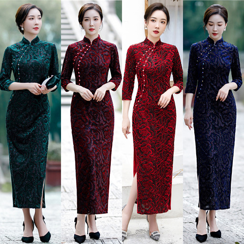 Chinese Dress Qipao for women cheongsam Colorful gold jacquard cheongsam high end dress country