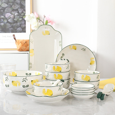 厂家直销批发碗盘碟套装柠檬餐具水果小清新釉下彩饭碗面碗可定制