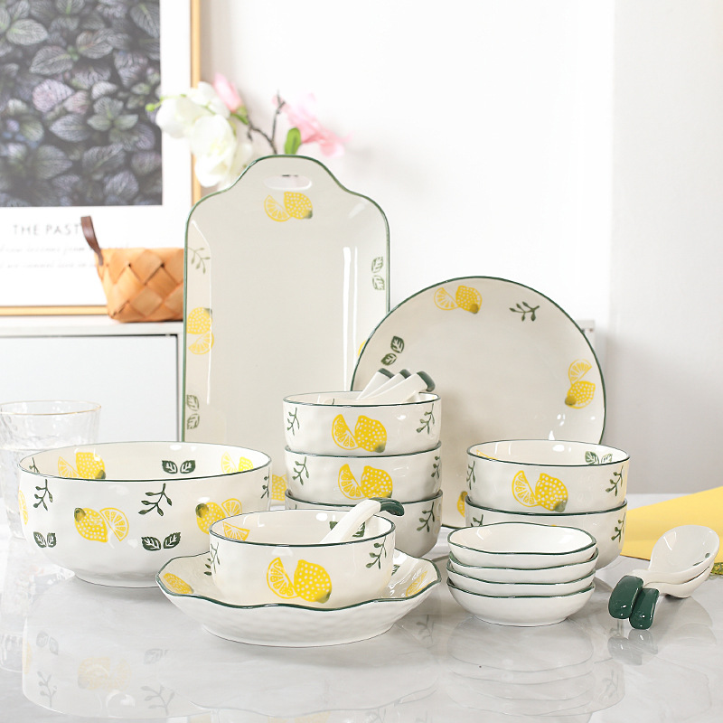 厂家直销批发碗盘碟套装柠檬餐具水果小清新釉下彩饭碗面碗可定制